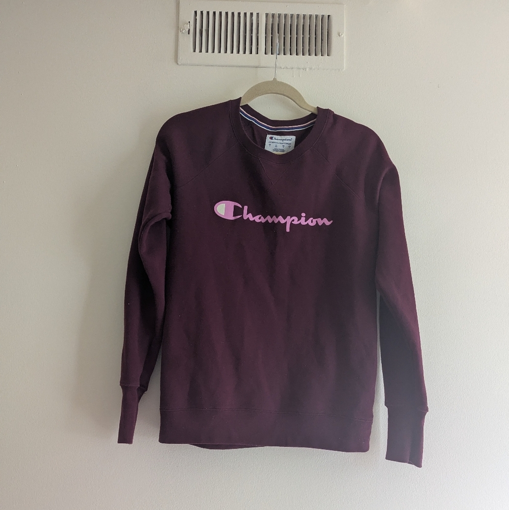 90s Champion Burgundy Sweatshirt with Pink Logo